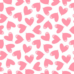 Seamless pattern with pink heart shaped balloons