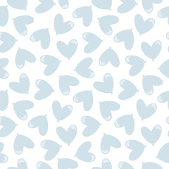 Fototapeta na wymiar White seamless pattern with blue heart shaped balloons.