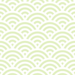 White traditional Japanese waves with green seamless pattern. Oriental print with geometric design.