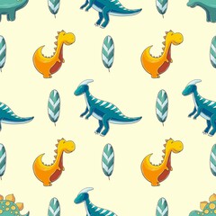 Cute funny dinosaur pattern. Print for cloth design, textile, wrapping paper