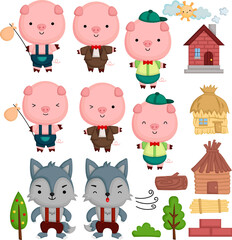 a cute vector of characters in three little pigs story © Inkley