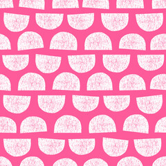 Pink seamless pattern with white textured semi circles.