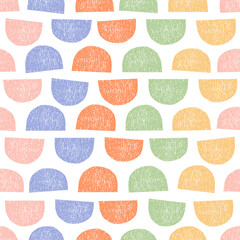 White seamless pattern with colorful textured semi circles.