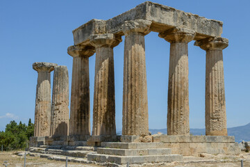 View at the archeolgical site of ancient Corinth in Greece