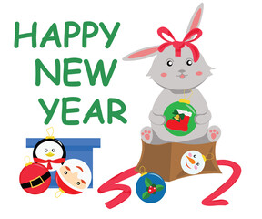 Obraz na płótnie Canvas happy new year rabbit funny rabbit and new year toys