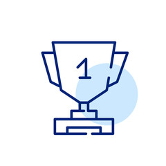 First place shining trophy cup with a star on it. Pixel perfect, editable stroke line art icon