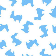 White seamless pattern with blue rabbit.