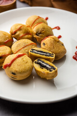 chocolate biscuit pakora, pakodas or fritters, creative Indian teatime snack