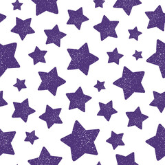 White seamless pattern with purple stars.