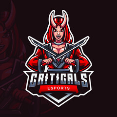 Criticals logo illustration with horned female devil, Suitable for sports logos, T-shirt designs and product identities, etc. character logos.