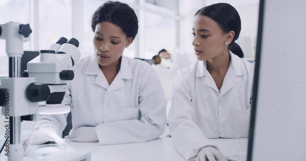 Aufkleber two medical scientists discussing a virus sample, sitting inside a research facility. specialists en