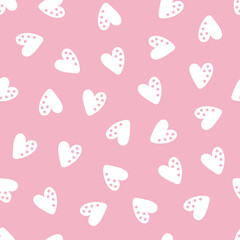 Pink seamless pattern with white hearts.