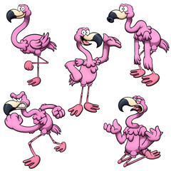 Cartoon flamingo character in different poses. Vector illustration with simple gradients. All in one single layer.