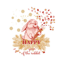 New Year of the Rabbit 2023, funny hare with a clapperboard celebrates the New Year