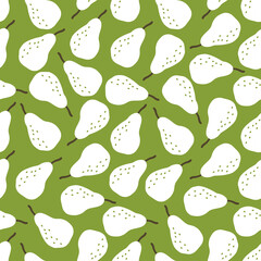 Green seamless pattern with white pear.