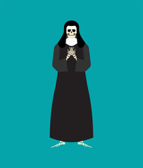Nun skeleton. Evil holy sister. votaress death Vector illustration