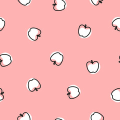 Pink  seamless pattern with hand drawn apples.