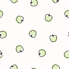 Seamless pattern with green hand drawn apples.