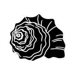 Snail shell silhouette, big shell. Isolated on white. Sea shellfish, icon.