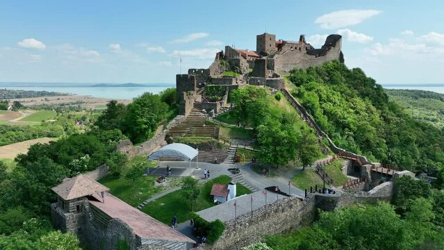 Aerial view of Szigliget castle in Hungary