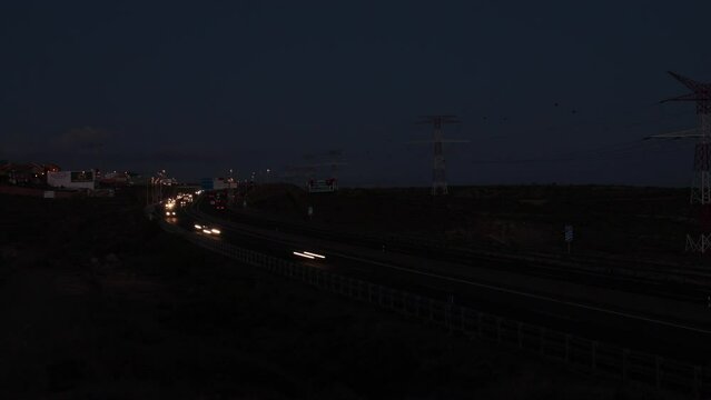 Time Lapse of the TF-1 highway on Tenerife Island in Spain at dawn and night