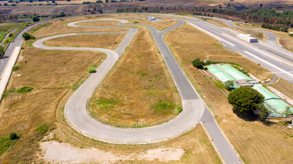 Aerial view on an auto racing track. The test circuit is empty.