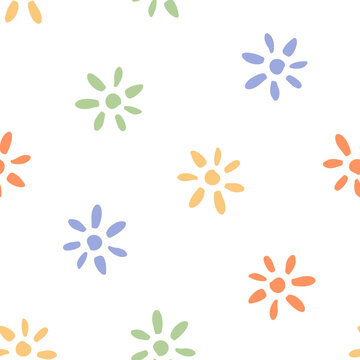 Colorful boho floral seamless pattern with white background.