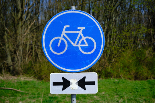 Traffic sign for a two way bicycle lane. In the Netherlands are a lot of these cycle paths.