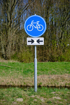 Traffic sign for a two way bicycle lane. In the Netherlands are a lot of these cycle paths.