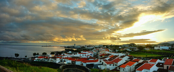 Panoramic sunset over Ponta Delgada, Sao Miguel, Azores, Portogallo
