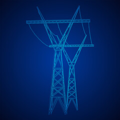 Power transmission tower high voltage pylon wireframe