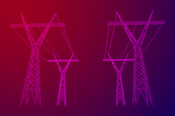 Power transmission tower high voltage pylon wireframe