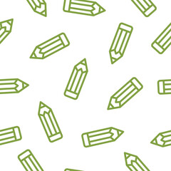 White seamless pattern with green pencil icons.