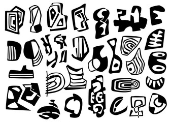 abstract shapes and forms graphic set, isolated vector illustration
