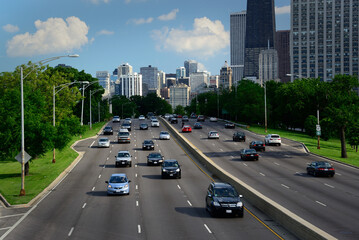An urban freeway in downtown Chicago, Illinois
