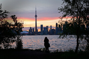 Toronto skyline at sunset, viewed from the idyllic Toronto Islands