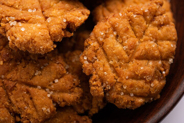 Thekua is an Indian sweet dish.popular in uttarpradesh, bihar and jharkhand.offering for the chhat festival.