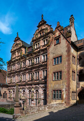 View of the Friedrich‘s building (German Renaissance) of Heidelberg Castle from the patio. Baden Wuerttemberg, Germany, Europe