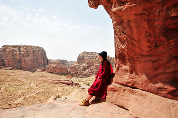 A woman travels at Petra site in Jordan.