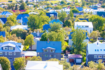 Aerial view of colorful buildings in Reykjavik Iceland