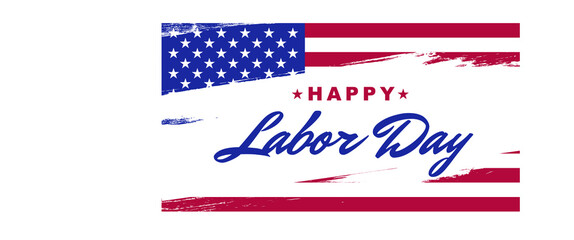 US Labor Day card, with American Flag Background, USA, and Happy Labor day text in front, vector art