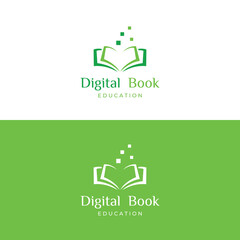 Educational digital book and online knowledge learning book logo and symbol icon vector illustration template.