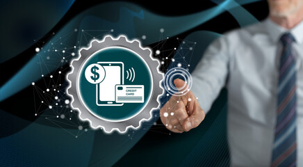 Man touching an e-payment concept