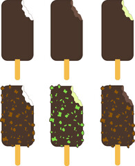 Ice cream vector illustration. Ice cream lolly. White. Chocolate. Pistachio. With nuts.