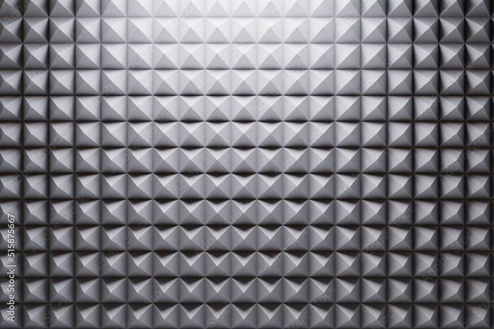 Poster background texture metallic cubes-pyramids, illuminated by a beam of light. soundproofing sheets. 3d