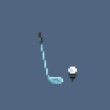 golf stick and ball in pixel art style