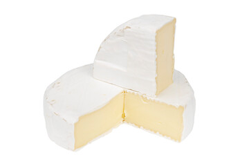 Camembert cheese on a white background, dairy product.