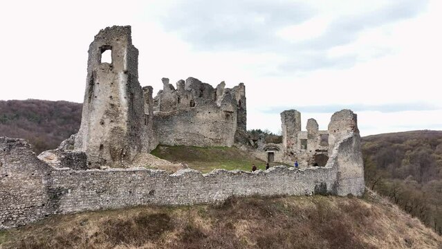 Aerial view of castle in Brekov village in Slovakia
