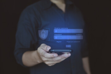Concept of security network and digital identity theft  security data and password login on server online  protect data by username and password.