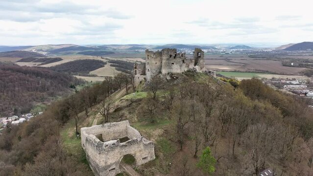 Aerial view of castle in Brekov village in Slovakia